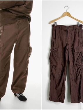 Aritzia Tna Cotton Cargo Pants Brown Utility Parachute Joggers Size 6